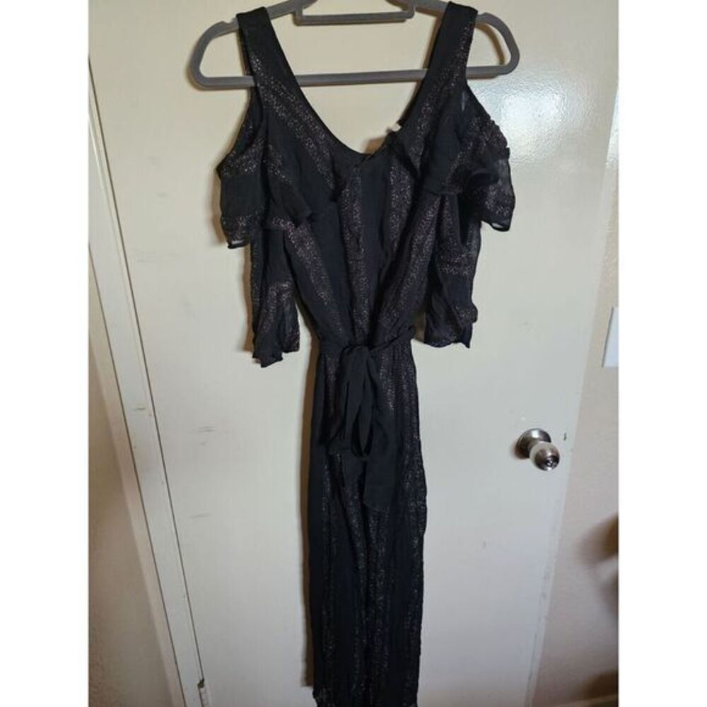 Soft Surroundings Women's Black‎ Gold Avedon Cold Shoulder Jumpsuit Size M